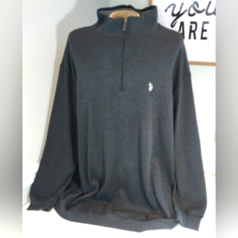 U.S. Polo ASSN. Grey High Neck Partial Zip Long Sleeve Pullover Size 3X NWT